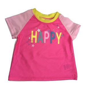 Wonder Nation Girls Baby Size 18 Months Rash Guard Swim Shirt Pink Neon Happy